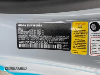 2021 BMW M4 with VIN WBS53AZ0XMCG52209, listed as a Copart auction lot 50234375 with 19,701 mi miles and Salvage title. Bid and sale history available at DreamBid. Image 15.