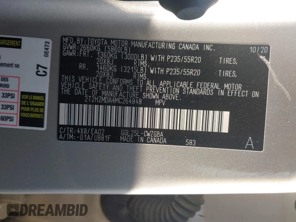 2021 Lexus RX 350 с VIN 2T2HZMDA4MC264848, выставлен на аукционе IAAI как лот 42580375 с пробегом 57 770 миль миль и . История ставок и продаж доступна на DreamBid. Изображение 9.