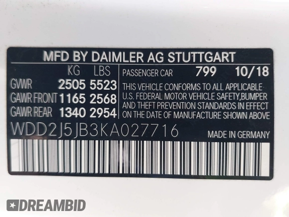 2019 Mercedes-Benz CLS 450 with VIN WDD2J5JB3KA027716, listed as a IAAI auction lot 40065799 with 28,957 mi miles and . Bid and sale history available at DreamBid. Image 9.