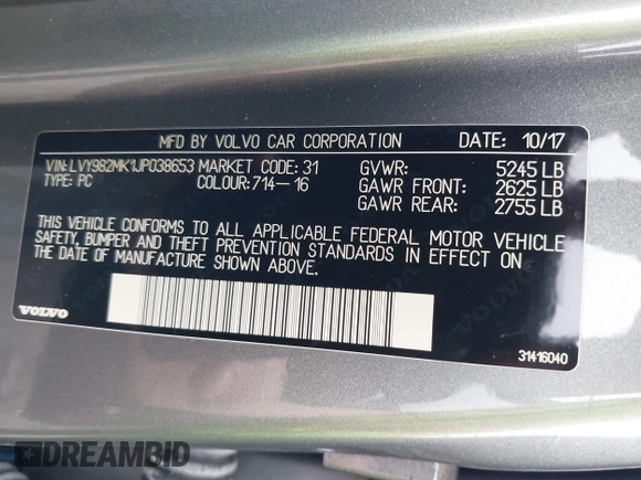 2018 Volvo S90 Momentum z VIN LVY982MK1JP038653, wystawiony jako IAAI lot #42271261 z przebiegiem 92 519 mil mil oraz . Historia ofert i sprzedaży dostępna na DreamBid. Obrazek 9.