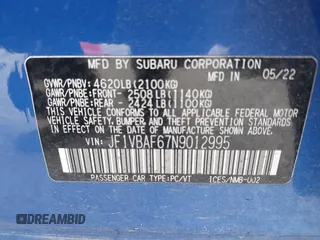 2022 Subaru WRX Premium with VIN JF1VBAF67N9012995, listed as a IAAI auction lot 41633017 with 40,264 mi miles. Bid and sale history available at carsss.com. Image 9.