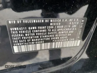 2012 Volkswagen Jetta SE with VIN 3VWDP7AJ7CM105890, listed as a Copart auction lot 60223875 with 167,729 mi miles and Clean title. Bid and sale history available at DreamBid. Image 12.