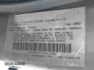 2002 Mitsubishi Diamante z VIN 6MMAP87P72T013353, wystawiony jako IAAI lot #42070862 z przebiegiem 169 400 mil mil oraz . Historia ofert i sprzedaży dostępna na DreamBid. Obrazek 9.