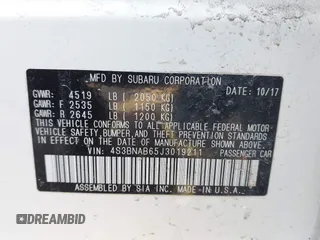2018 Subaru Legacy with VIN 4S3BNAB65J3019211, listed as a IAAI auction lot 41910168 with 63,423 mi miles. Bid and sale history available at carsss.com. Image 9.