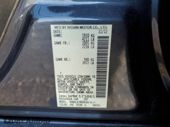 2013 Nissan Altima S with VIN 1N4AL3AP8DC175065, listed as a Copart auction lot 47006185 with 97,434 mi miles and Salvage Title. Bid and sale history available at carsss.com. Image 13.