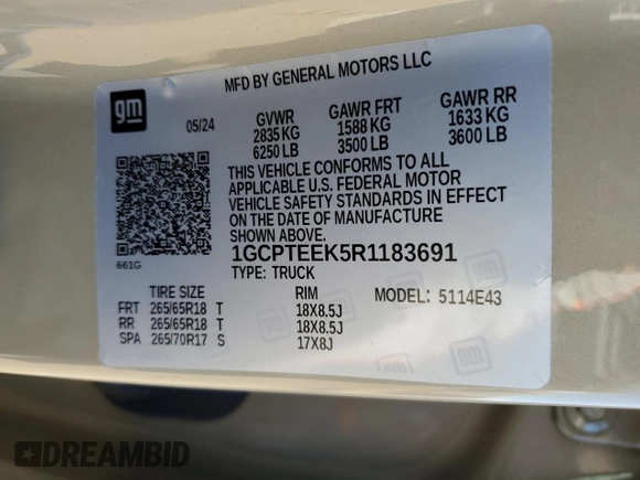 2024 Chevrolet Colorado 4WD Trail Boss z VIN 1GCPTEEK5R1183691, wystawiony jako Copart lot #50265655 z przebiegiem 26 125 mil mil oraz Szkoda całkowita • Salvage title. Historia ofert i sprzedaży dostępna na DreamBid. Obrazek 12.