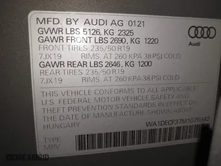 2021 Audi Q3 S line Premium with VIN WA1DECF37M1075942, listed as a IAAI auction lot 41192874 with 50,670 mi miles. Bid and sale history available at carsss.com. Image 9.