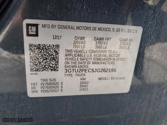 2018 GMC Sierra 1500 Denali with VIN 3GTU2PEC5JG262195, listed as a Copart auction lot 80994104 with 126,236 mi miles and Salvage Title. Bid and sale history available at carsss.com. Image 15.