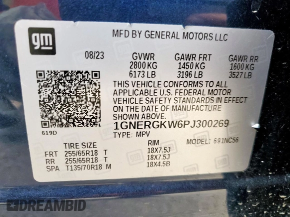 2023 Chevrolet Traverse LT Cloth с VIN 1GNERGKW6PJ300269, выставлен на аукционе Copart как лот 57261675 с пробегом 39 052 миль миль и Списание • Salvage title. История ставок и продаж доступна на DreamBid. Изображение 13.