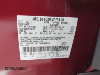2015 Ford Explorer Limited with VIN 1FM5K7F87FGB81695, listed as a IAAI auction lot 42070352 with 93,110 mi miles and . Bid and sale history available at carsss.com. Image 9.