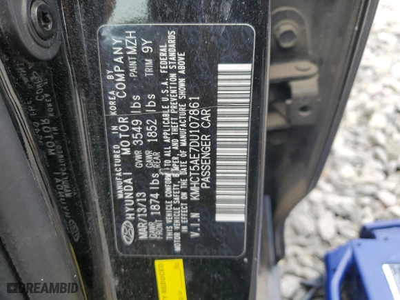 2013 Hyundai Accent GL with VIN KMHCT5AE7DU107861, listed as a Copart auction lot 51367535 with 136,450 mi miles and Clean Title. Bid and sale history available at carsss.com. Image 12.