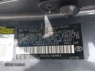 2007 Toyota Camry CE z VIN 4T1BE46K07U102536, wystawiony jako IAAI lot #41629462 z przebiegiem 149 768 mil mil oraz . Historia ofert i sprzedaży dostępna na DreamBid. Obrazek 9.