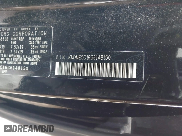 2016 Kia Sedona SX-L with VIN KNDME5C16G6148150, listed as a IAAI auction lot 41744207 with 102,696 mi miles. Bid and sale history available at carsss.com. Image 9.