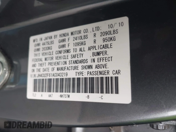 2010 Acura TSX z VIN JH4CU2F61AC043219, wystawiony jako IAAI lot #42272906 z przebiegiem 180 193 mil mil oraz . Historia ofert i sprzedaży dostępna na DreamBid. Obrazek 9.