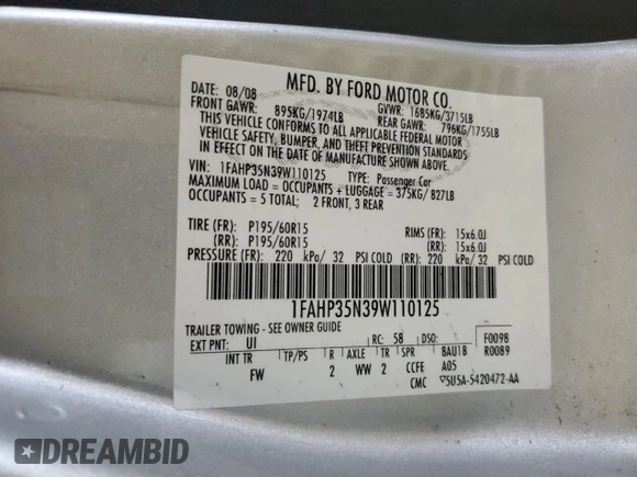 2009 Ford Focus SE with VIN 1FAHP35N39W110125, listed as a Copart auction lot 50922975 with 193,407 mi miles and Salvage Title. Bid and sale history available at carsss.com. Image 14.