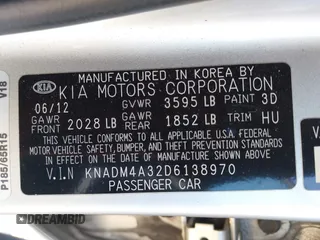 2013 Kia Rio LX with VIN KNADM4A32D6138970, listed as a IAAI auction lot 42078818 with 139,155 mi miles. Bid and sale history available at carsss.com. Image 9.