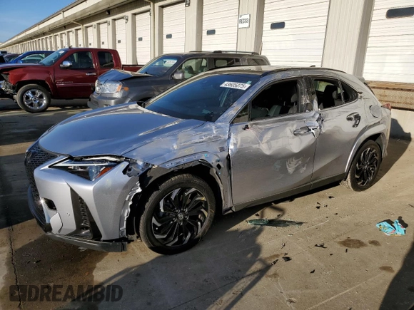 2023 Lexus UX 250h F Sport with VIN JTHB9JBHXP2067404, listed as a Copart auction lot 43605075 with 24,268 mi miles and Salvage title. Bid and sale history available at DreamBid. Image 1.