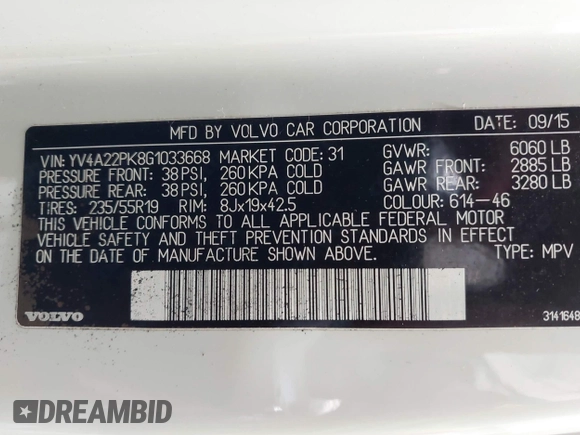 2016 Volvo XC90 T6 Momentum с VIN YV4A22PK8G1033668, выставлен на аукционе IAAI как лот 42291713 с пробегом 115 135 миль миль и . История ставок и продаж доступна на DreamBid. Изображение 9.
