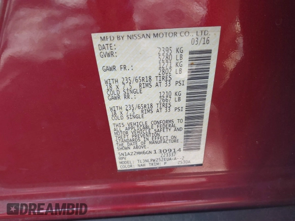 2016 Nissan Murano S z VIN 5N1AZ2MH6GN130914, wystawiony jako IAAI lot #42269411 z przebiegiem 103 231 mil mil oraz . Historia ofert i sprzedaży dostępna na DreamBid. Obrazek 9.