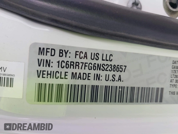 2022 Ram 1500 Tradesman with VIN 1C6RR7FG6NS238657, listed as a IAAI auction lot 41960788 with 54,748 mi miles and . Bid and sale history available at DreamBid. Image 7.