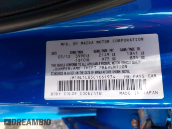 2012 Mazda 3 i Touring z VIN JM1BL1L85C1661934, wystawiony jako IAAI lot #42746228 z przebiegiem 165 386 mil mil oraz . Historia ofert i sprzedaży dostępna na DreamBid. Obrazek 9.