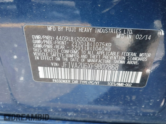 2015 Subaru WRX STI Limited с VIN JF1VA2U6XF9802868, выставлен на аукционе IAAI как лот 41739490 с пробегом 114 874 миль миль и . История ставок и продаж доступна на DreamBid. Изображение 9.