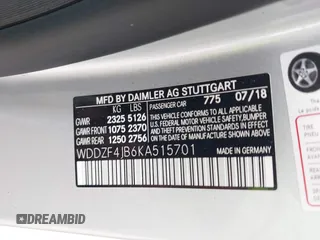 2019 Mercedes-Benz E-Class E 300 with VIN WDDZF4JB6KA515701, listed as a IAAI auction lot 41728642 with 62,636 mi miles. Bid and sale history available at carsss.com. Image 9.
