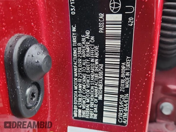 2018 Toyota C-HR XLE z VIN NMTKHMBX4JR007548, wystawiony jako Copart lot #59795215 z przebiegiem 91 407 mil mil oraz Szkoda całkowita • Salvage title. Historia ofert i sprzedaży dostępna na DreamBid. Obrazek 13.