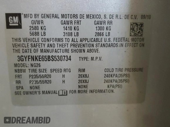 2011 Cadillac SRX Turbo Premium Collection with VIN 3GYFNKE65BS530734, listed as a Copart auction lot 51289145 with 121,879 mi miles and Salvage title. Bid and sale history available at DreamBid. Image 14.