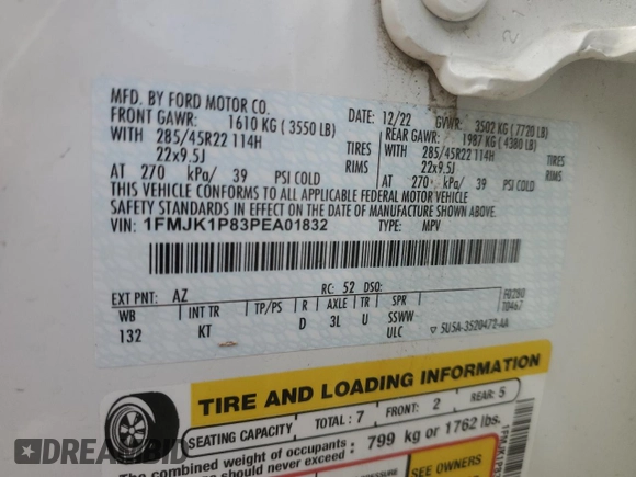2023 Ford Expedition Max King Ranch z VIN 1FMJK1P83PEA01832, wystawiony jako Copart lot #75518404 z przebiegiem 59 474 mil mil oraz Szkoda całkowita • Salvage title. Historia ofert i sprzedaży dostępna na DreamBid. Obrazek 15.