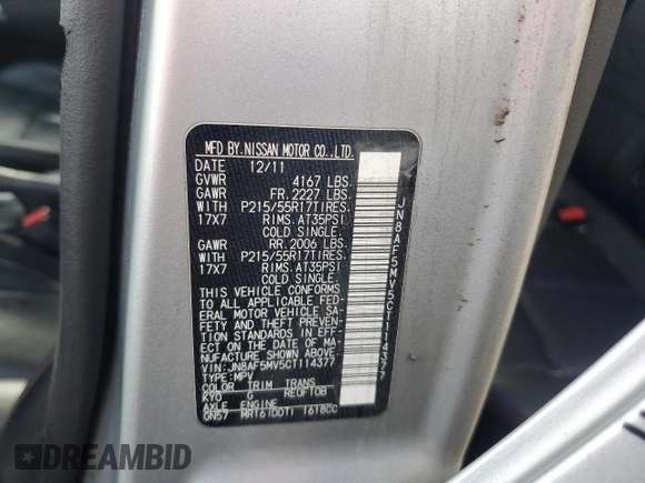 2012 Nissan Juke SV with VIN JN8AF5MV5CT114377, listed as a Copart auction lot 48019965 with 206,389 mi miles and Salvage Title. Bid and sale history available at DreamBid. Image 13.