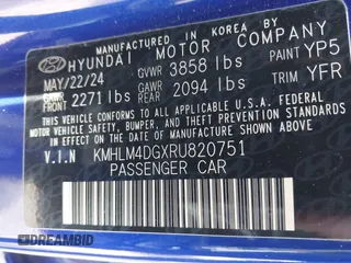 2024 Hyundai Elantra SEL with VIN KMHLM4DGXRU820751, listed as a IAAI auction lot 41600603 with 9,137 mi miles and . Bid and sale history available at DreamBid. Image 9.