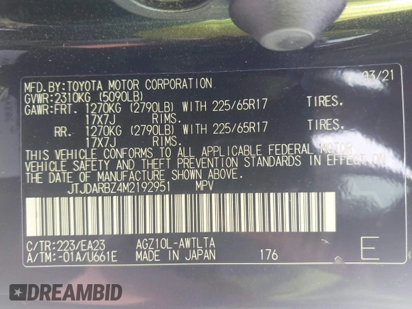2021 Lexus NX 300 z VIN JTJDARBZ4M2192951, wystawiony jako IAAI lot #42260921 z przebiegiem 21 541 mil mil oraz . Historia ofert i sprzedaży dostępna na DreamBid. Obrazek 9.