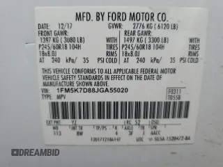 2018 Ford Explorer XLT with VIN 1FM5K7D88JGA55020, listed as a Copart auction lot 60203595 with 82,679 mi miles and Salvage title. Bid and sale history available at DreamBid. Image 14.