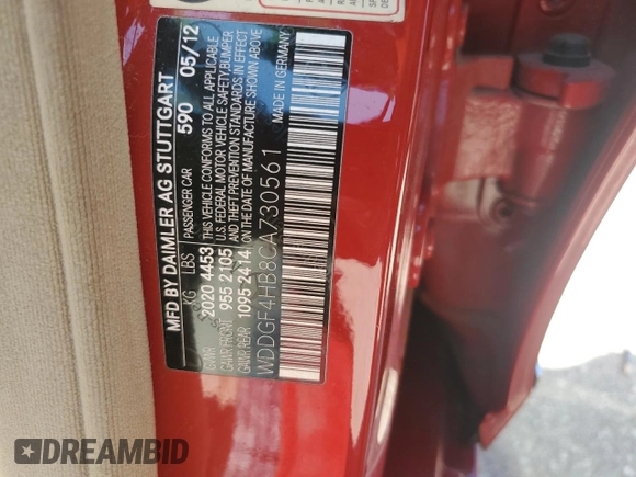 2012 Mercedes-Benz C 250 Sport with VIN WDDGF4HB8CA730561, listed as a Copart auction lot 62416174 with 167,186 mi miles and Non Repairable. Bid and sale history available at DreamBid. Image 12.