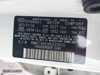 2017 Hyundai Accent SE with VIN KMHCT4AE0HU225010, listed as a IAAI auction lot 41563585 with 77,949 mi miles. Bid and sale history available at carsss.com. Image 9.