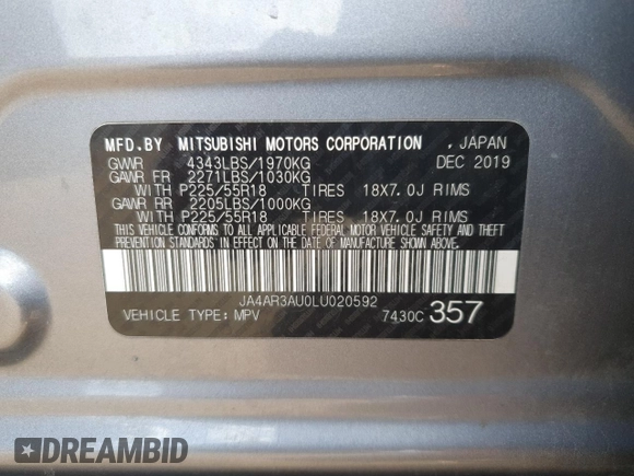 2020 Mitsubishi Outlander Sport ES 2.0 with VIN JA4AR3AU0LU020592, listed as a Copart auction lot 52525025 with 91,014 mi miles and Salvage Title. Bid and sale history available at carsss.com. Image 13.