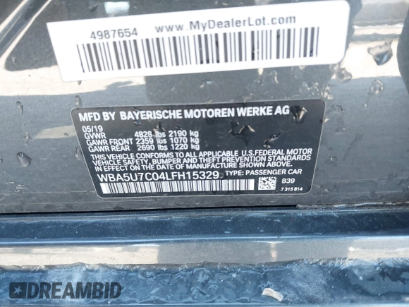 2020 BMW 3 Series M340i with VIN WBA5U7C04LFH15329, listed as a IAAI auction lot 41383675 with Not Provided miles. Bid and sale history available at carsss.com. Image 9.