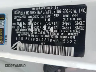 2019 Kia Sorento L with VIN 5XYPG4A37KG515522, listed as a Copart auction lot 49770705 with 102,188 mi miles and Salvage Title. Bid and sale history available at DreamBid. Image 13.