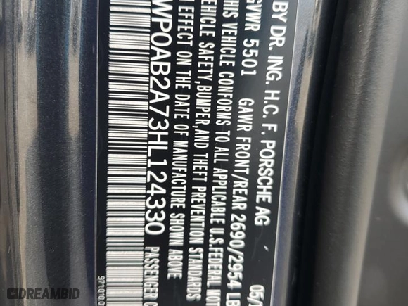 2017 Porsche Panamera 4S with VIN WP0AB2A73HL124330, listed as a Copart auction lot 62937344 with 0 mi miles and Salvage Title. Bid and sale history available at carsss.com. Image 12.