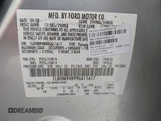 2009 Lincoln MKS с VIN 1LNHM94R99G611617, выставлен на аукционе IAAI как лот 42288299 с пробегом 115 320 миль миль и . История ставок и продаж доступна на DreamBid. Изображение 9.