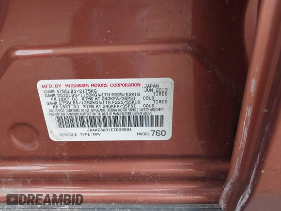 2014 Mitsubishi Outlander SE z VIN JA4AZ3A31EZ008884, wystawiony jako IAAI lot #41825440 z przebiegiem 171 232 mil mil oraz . Historia ofert i sprzedaży dostępna na DreamBid. Obrazek 9.