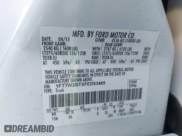 2015 Ford F-250 Lariat с VIN 1FT7W2BTXFED53485, выставлен на аукционе IAAI как лот 41845900 с пробегом 267 593 миль миль и . История ставок и продаж доступна на DreamBid. Изображение 9.