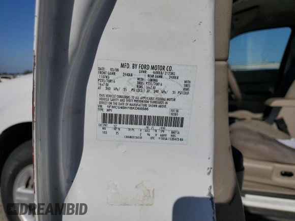 2008 Ford Escape Hybrid with VIN 1FMCU49H18KD68586, listed as a Copart auction lot 58385645 with 98,642 mi miles and Clean title. Bid and sale history available at DreamBid. Image 12.