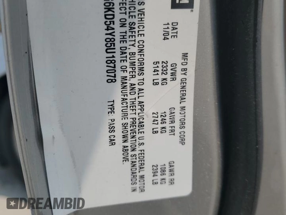 2005 Cadillac DeVille z VIN 1G6KD54Y85U187078, wystawiony jako Copart lot #58547715 z przebiegiem 95 905 mil mil oraz Szkoda całkowita • Salvage title. Historia ofert i sprzedaży dostępna na DreamBid. Obrazek 12.