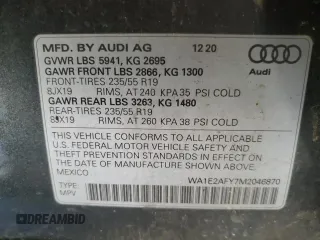 2021 Audi Q5 Premium Plus with VIN WA1E2AFY7M2046870, listed as a Copart auction lot 77452064 with 75,007 mi miles and Salvage Title. Bid and sale history available at carsss.com. Image 13.
