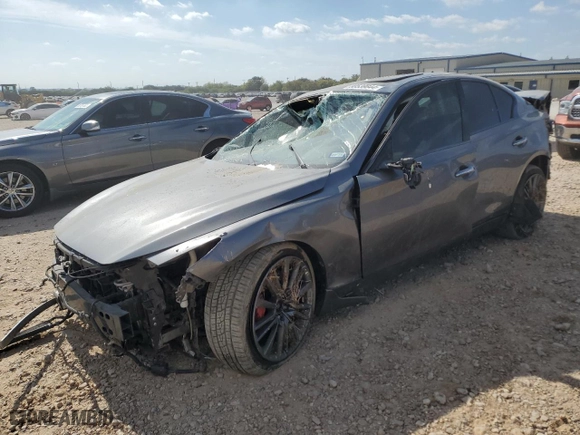 2021 Infiniti Q50 RED SPORT 400 with VIN JN1FV7DR5MM880501, listed as a Copart auction lot 80539844 with 23,970 mi miles and Salvage Title. Bid and sale history available at carsss.com. Image 1.