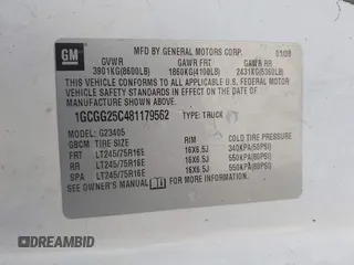 2008 Chevrolet Express Cargo Van with VIN 1GCGG25C481179562, listed as a IAAI auction lot 41582058 with 150,510 mi miles. Bid and sale history available at carsss.com. Image 9.