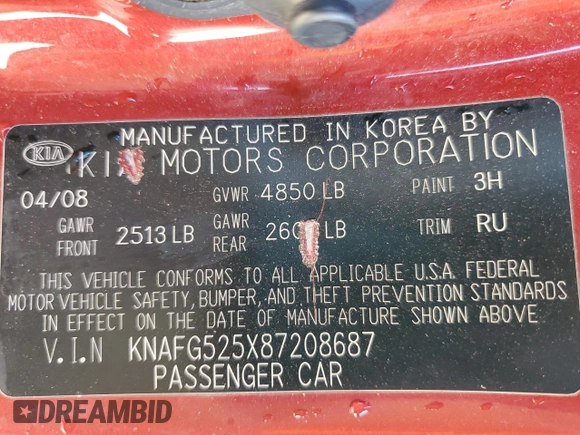 2008 Kia Rondo LX with VIN KNAFG525X87208687, listed as a Copart auction lot 85998294 with 121,251 mi miles and Salvage Title. Bid and sale history available at carsss.com. Image 12.