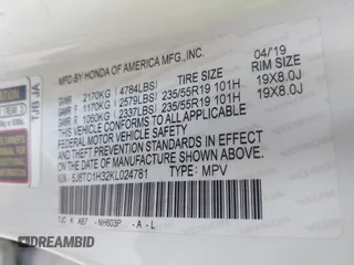 2019 Acura RDX with VIN 5J8TC1H32KL024781, listed as a IAAI auction lot 42509810 with 83,312 mi miles and . Bid and sale history available at DreamBid. Image 9.